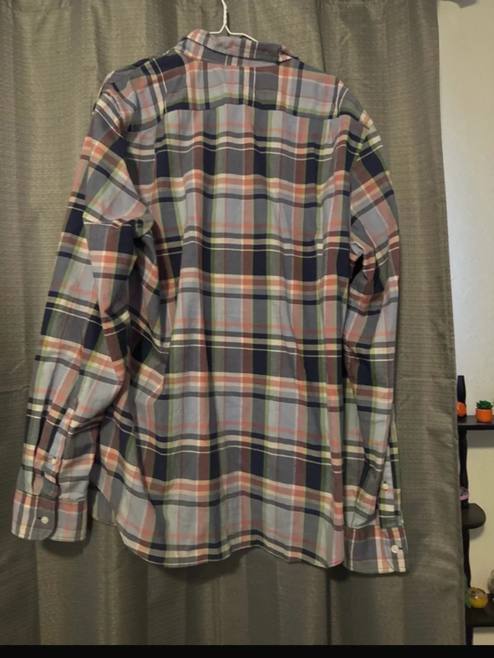 J. Crew Plaid Button-Down Shirt in Navy, Light Blue, and Coral